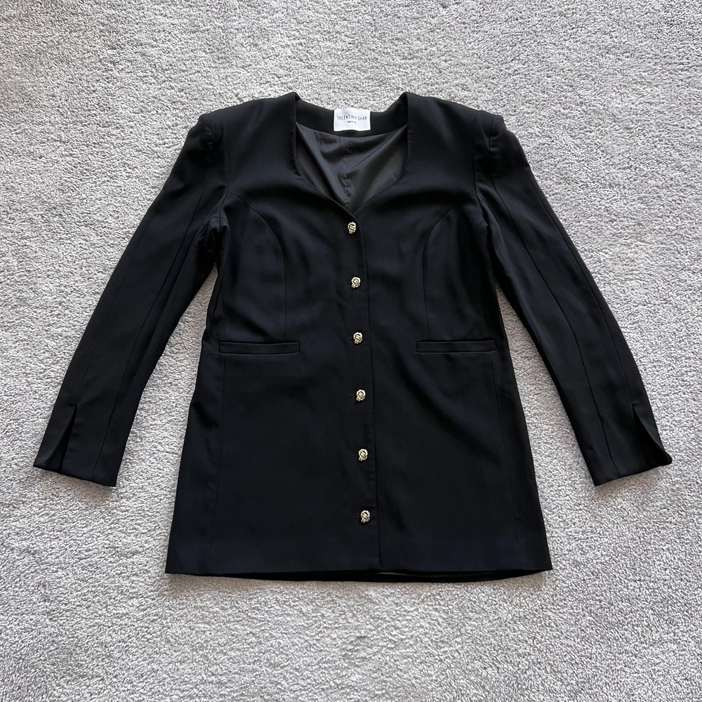 Valentina Shah Demi Dress Blazer Womens Size 10 Black Gold Button‎ Italy